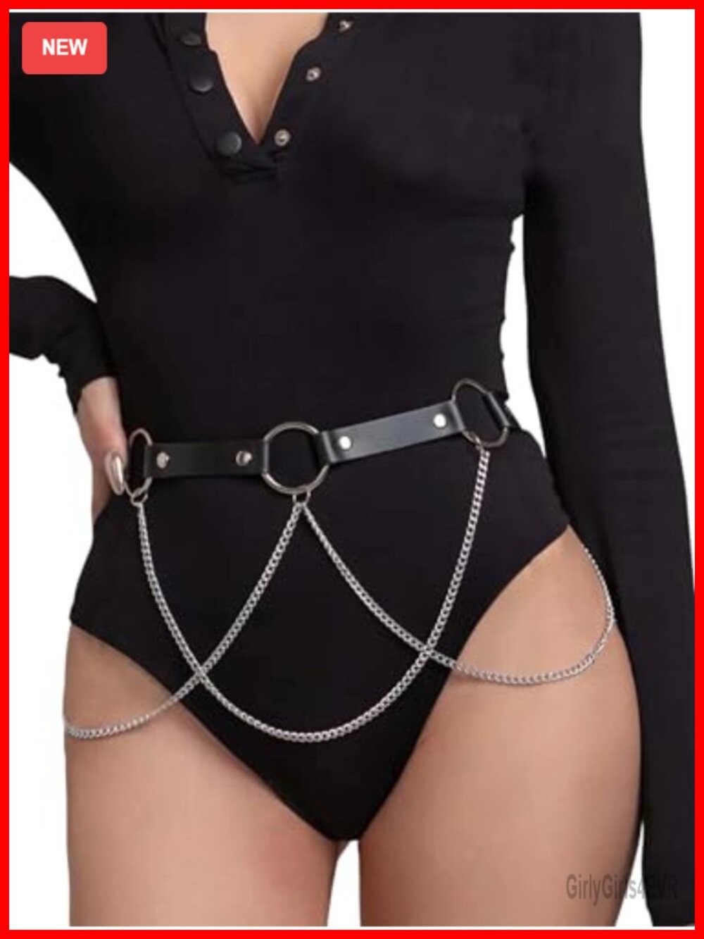 Faux Leather Chain Waist Belt Adjustable Gothic Punk Layered Look